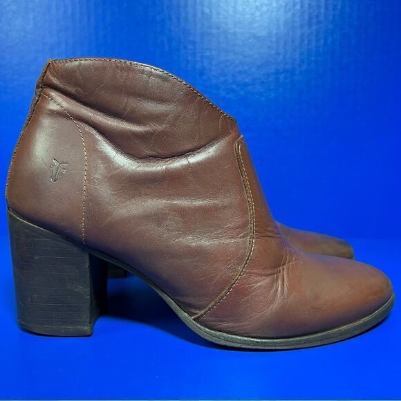 Frye Womens Nora Zip Short Leather Booties in Redwood Brown 6M - Picture 5 of 12